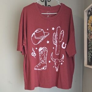 Western Graphic Tee - Burgundy Short Sleeve Tee Size 2X NWOT